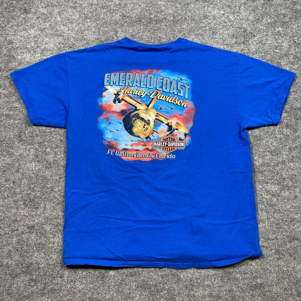 Harley-Davidson Emerald Coast Blue Military C-130 Graphic T-Shirt Mens XL 2022